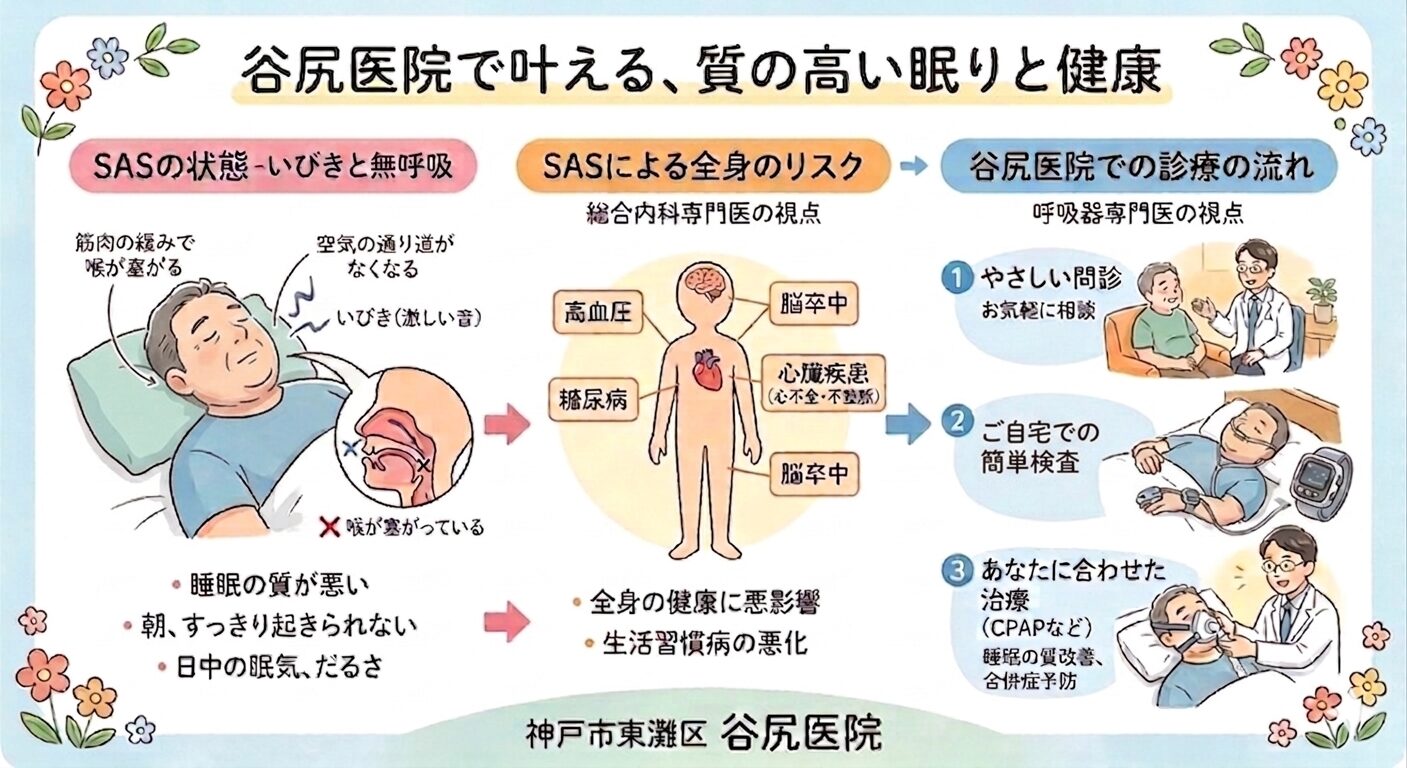 神戸市東灘区 谷尻医院　睡眠時無呼吸症候群 いびき 治療
