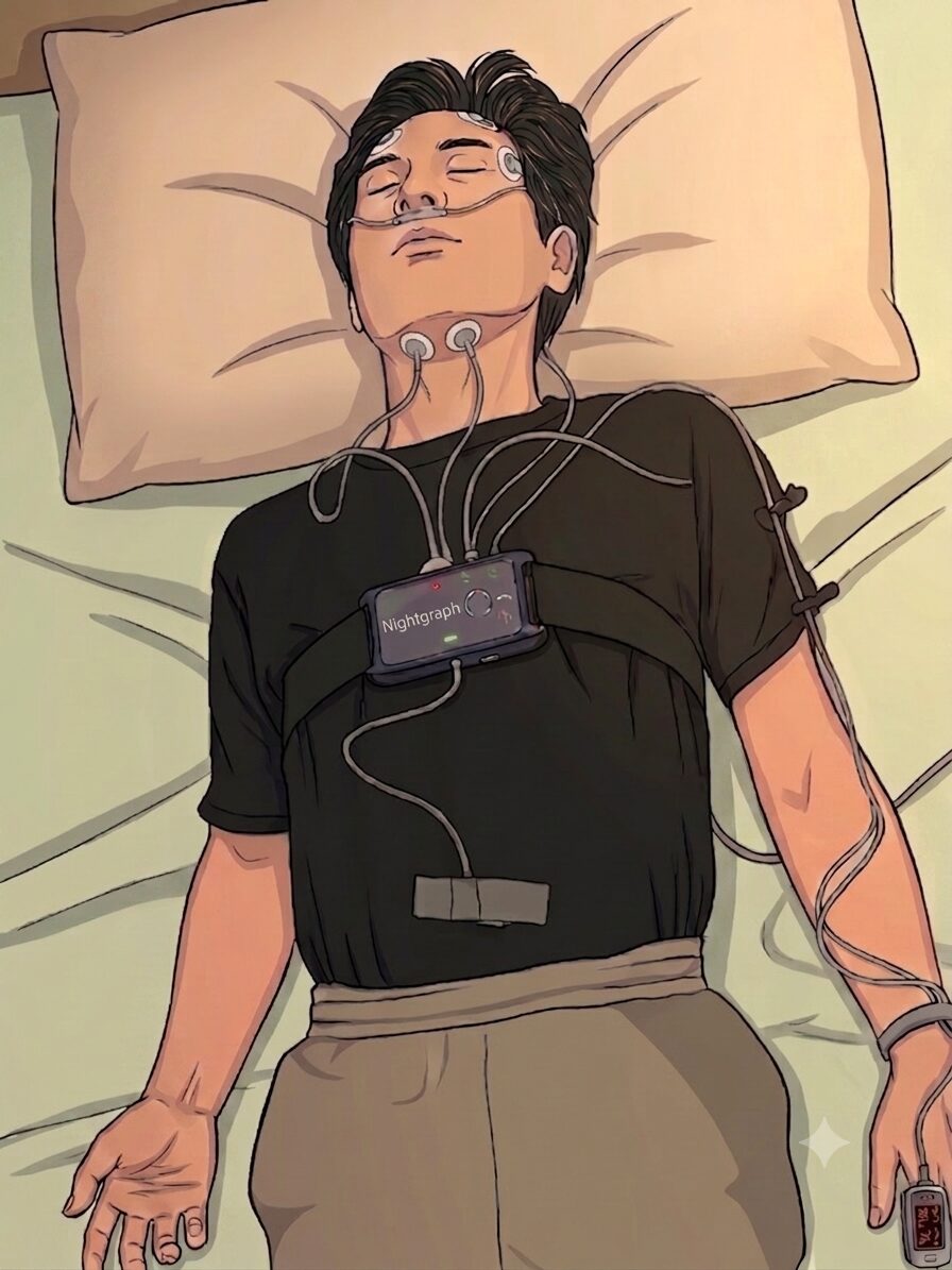 ナイトグラフを実際に着用して寝ているイラスト