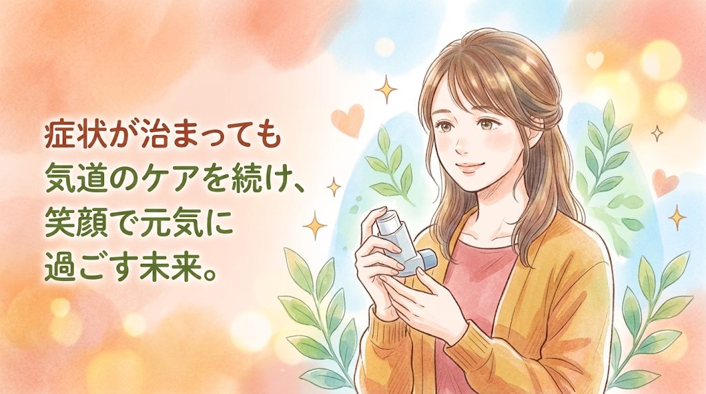 症状が治まっても気道のケアを続け、笑顔で元気に過ごす未来。