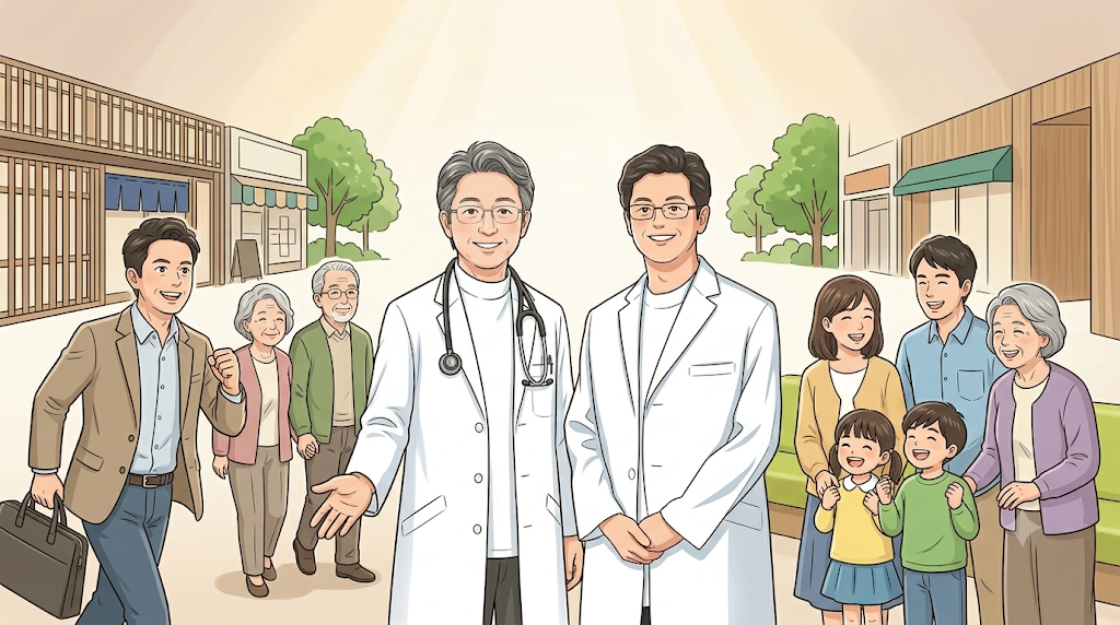医師と笑顔の患者さんたち